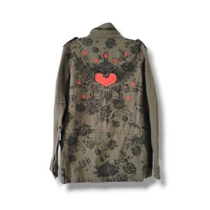 Signature8 | Olive Edgy Military Style Floral Embroidered Utility Jacket